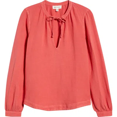 Cloth & Stone Shirred Linen Blend Top In Red