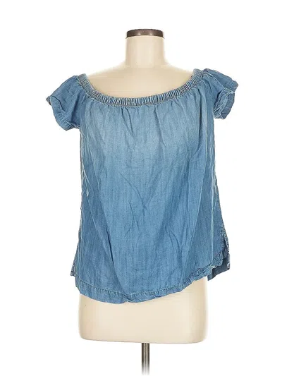 Pre-owned Cloth & Stone Short Sleeve Top Blue Off The Shoulder Neckline Tops