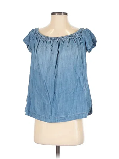 Pre-owned Cloth & Stone Short Sleeve Top Blue Off The Shoulder Neckline Tops