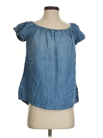Pre-owned Cloth & Stone Short Sleeve Top Blue Ruffles Neckline Tops