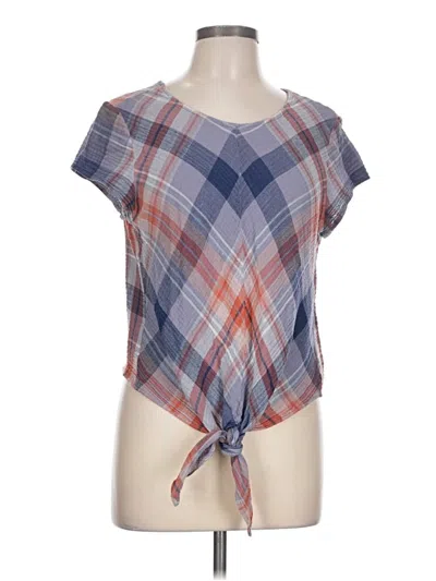 Pre-owned Cloth & Stone Short Sleeve Top Blue Square Neckline Tops
