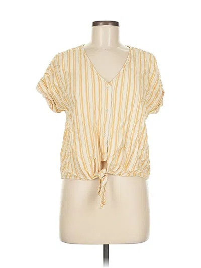 Pre-owned Cloth & Stone Short Sleeve Top Yellow Plunge Neckline Tops
