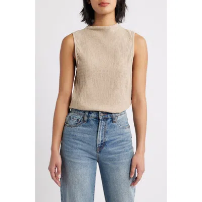 Cloth & Stone Smocked Funnel Neck Top In Neutral