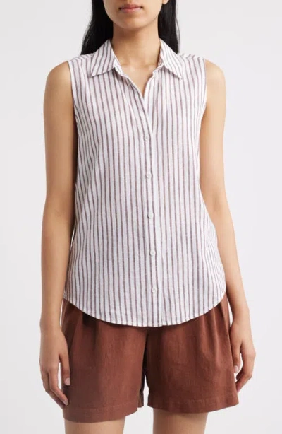 Cloth & Stone Split Back Stripe Sleeveless Button-up Shirt In Purple