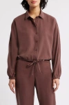 Cloth & Stone Tie Hem Twill Button-up Shirt In Brown