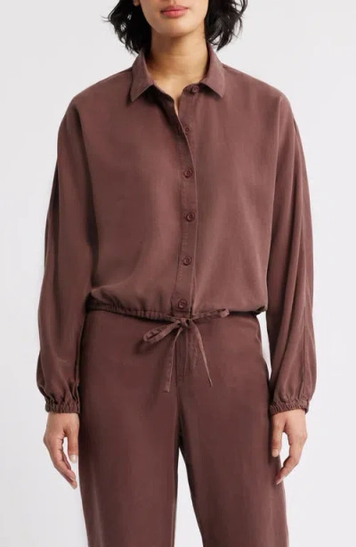 Cloth & Stone Tie Hem Twill Button-up Shirt In Brown
