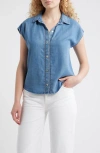 Cloth & Stone Trim Chambray Shirt In Blue