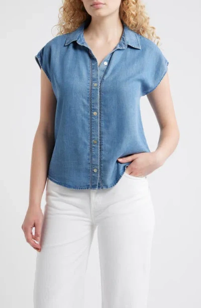 Cloth & Stone Trim Chambray Shirt In Blue