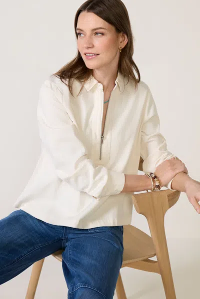 Cloth & Stone Zip Front Pullover Top In White