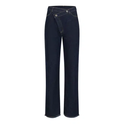 Clothes By Locker Room Blue Asymmetric Closure Wide-leg Jeans