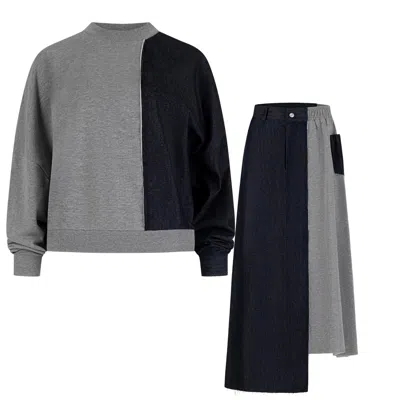 Clothes By Locker Room Grey / Blue Grey & Denim Co-ord Set In Multi