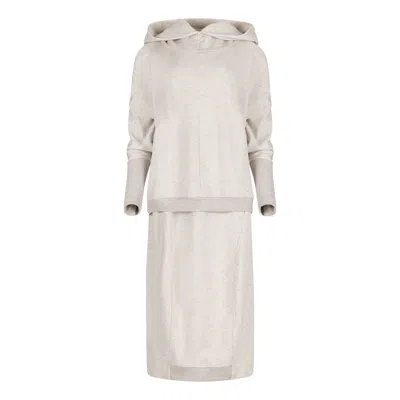 Clothes By Locker Room Neutrals / Grey / White Cream Hoodie & Skirt Sweatsuit Set In Grey/white