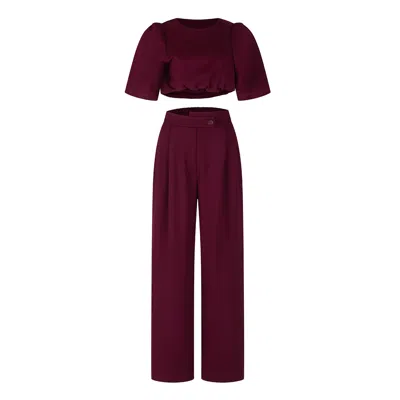 Clothes By Locker Room Red Burgundy Crop Top & Slacks Co-ord Set