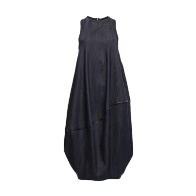 Clothes By Locker Room Women's Blue Balloon Denim Dress With Zipper Details