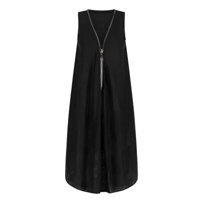 Clothes By Locker Room Women's Linen Little Black Dress With A Zipper On The Back In Blue