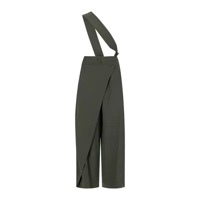 Clothes By Locker Room Women's Olive Green Suspender Jumpsuit With Open-back