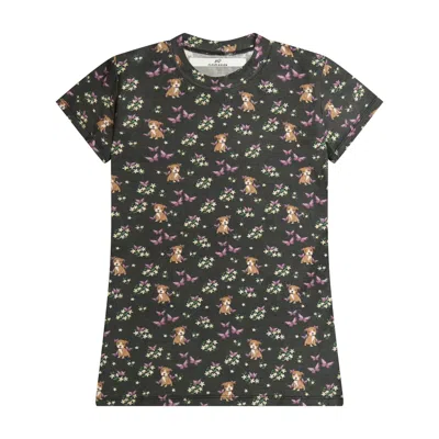 Cloud Haven Women's  Fitted Signature Print Tee In Soft Black Floral