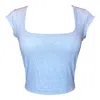 Cloud Haven Women's  Jacquard Square Neck Tee In Sky Blue In Blue