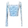 Cloud Haven Women's  Long Sleeve Toile Square Neck Tee In Pale Blue In Blue