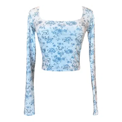 Cloud Haven Women's  Long Sleeve Toile Square Neck Tee In Pale Blue