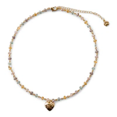 Cloud Haven Women's  Multicolor Engraved Heart Pendant Necklace Gold