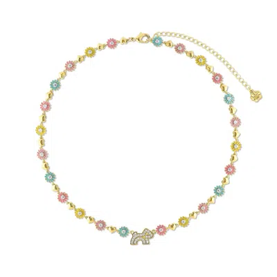 Cloud Haven Women's Gold  Crystal Daisy Logo Necklace Rainbow