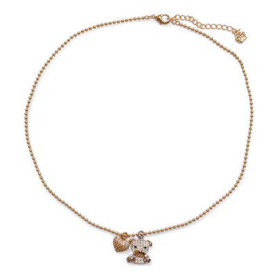 Cloud Haven Women's Gold  Cz Pittie & Rainbow Heart Pendant Necklace