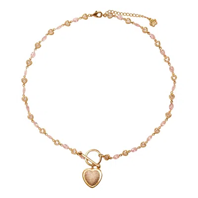 Cloud Haven Women's Gold  Studded Heart Clasp Necklace