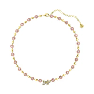Cloud Haven Women's Gold / Pink  Crystal Daisy Logo Necklace Pink