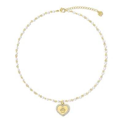 Cloud Haven Women's Gold / White  Faux Pearl Heart Pendant Necklace