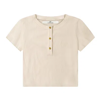 Cloud Haven Women's Neutrals  Dainty Tee With Logo Buttons In Off-white