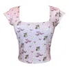 Cloud Haven Women's Pink / Purple / Brown  Ditsy Bulldog Square Neck Tee In Sweet Pink In Pink/purple/brown