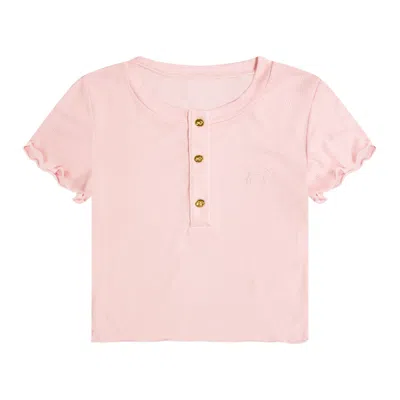 Cloud Haven Women's Pink / Purple  Dainty Pink Tee With Logo Buttons