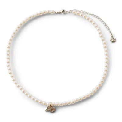 Cloud Haven Women's Silver / White  Faux-pearl Logo Pendant Necklace Silver