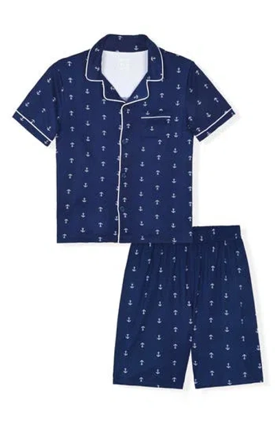 Cloud Nine Kids' Anchors Two-piece Short Pajamas In Navy