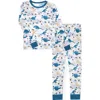 Cloud Nine Kids' Dinosaur Print Fitted Two-piece Pajama Set In Blue Multi