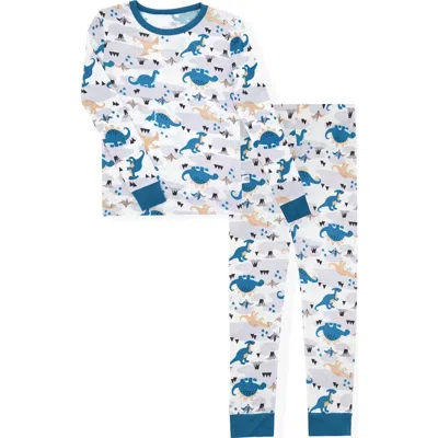 Cloud Nine Kids' Dinosaur Print Fitted Two-piece Pajama Set In Blue Multi