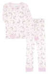 Cloud Nine Kids' Floral Print Fitted Two-piece Pajama Set In White