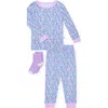 Cloud Nine Kids' Flowers Two-piece Pajamas & Socks Set In Purple