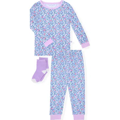 Cloud Nine Kids' Flowers Two-piece Pajamas & Socks Set In Purple