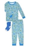 Cloud Nine Sleep On It Kids' Musical Instrument Two-piece Pajamas & Socks Set In Green