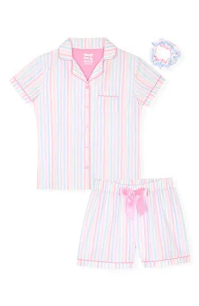 Cloud Nine Kids' Stripe Two-piece Pajamas & Scrunchie Set In Pink Multi