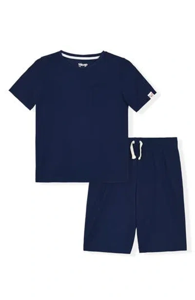 Cloud Nine Kids' Two-piece Waffle Thermal Short Pajamas In Navy