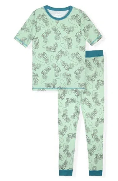 Cloud Nine Kids'  Print Soft Fitted Two-piece Pajama Set In Green