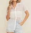 Cloud Ten Ariana See Through Open Knit Button Down Blouse In White