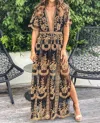 Cloud Ten Bohemian Chic Lace Overlay Maxi Dress In Black/ Multi