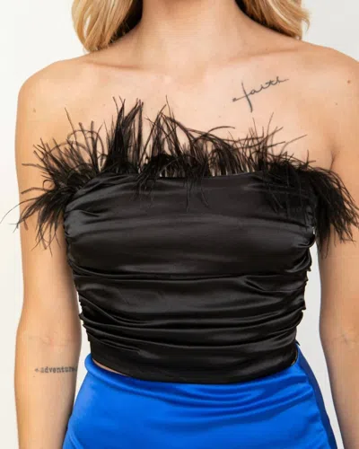 Cloud Ten Cropped Gathered Feather Top In Black