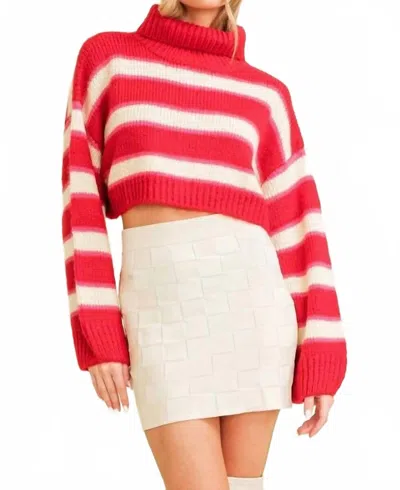 Cloud Ten Cropped Stripe Turtleneck Sweater In Red