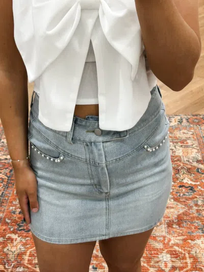 Cloud Ten High-rise Pearls & Denim Mini Skirt In Light Denim
