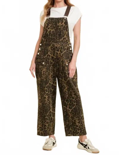 Cloud Ten Leopard Print Jumpsuit Overalls In Brown